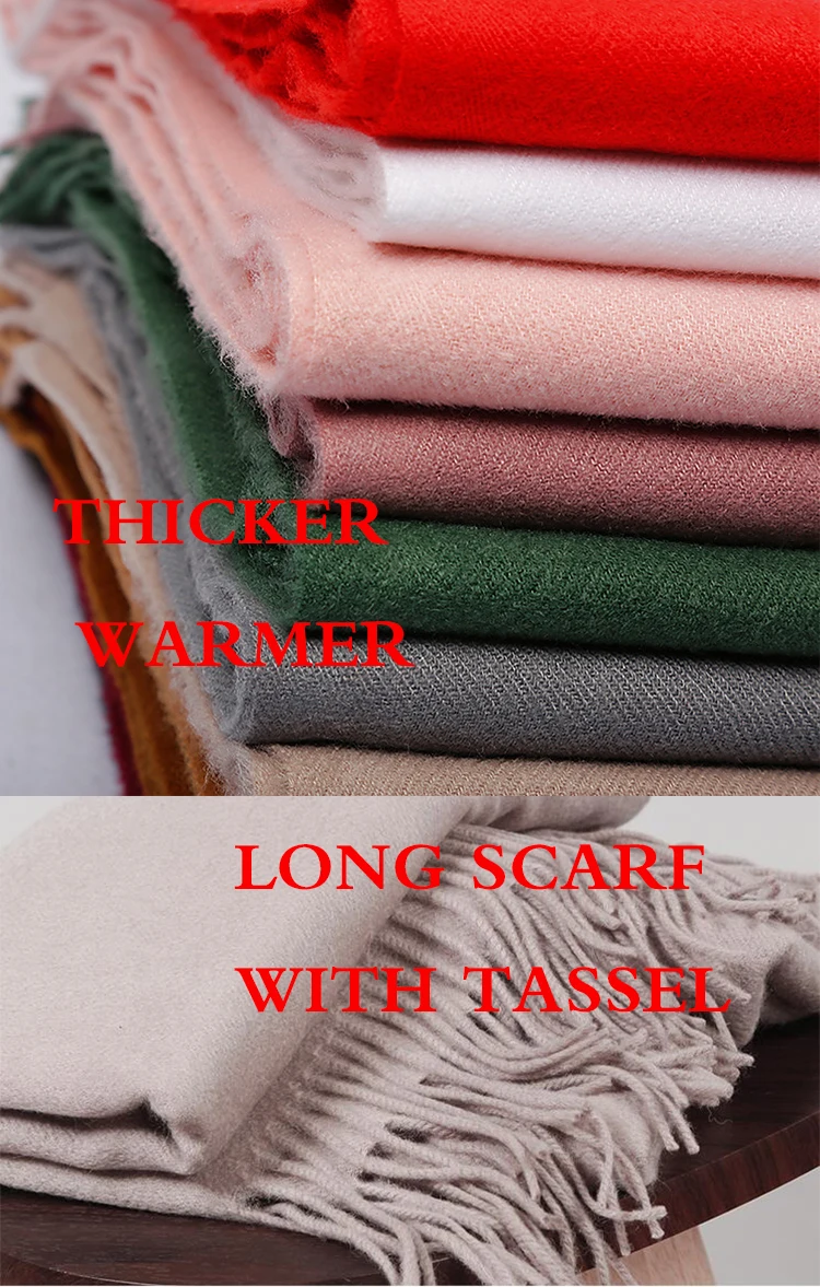 

2020 winter scarf solid thicker women wool cashmere scarves neck head warm hijabs pashmina lady shawls and wraps bandana Tassel