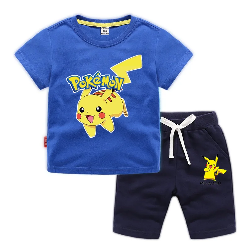 Takara Tomy Pokemon Pikachu комплект одежды для мальчиков и девочек Летняя детская футболка