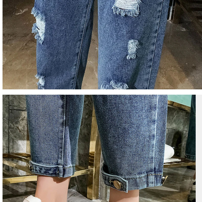

High Waist Jeans For Women 2019 Spring Summer Casual Ripped Hole Denim Pants Vintage BF Ankle-Length Loose Jeans Femme Plus Size