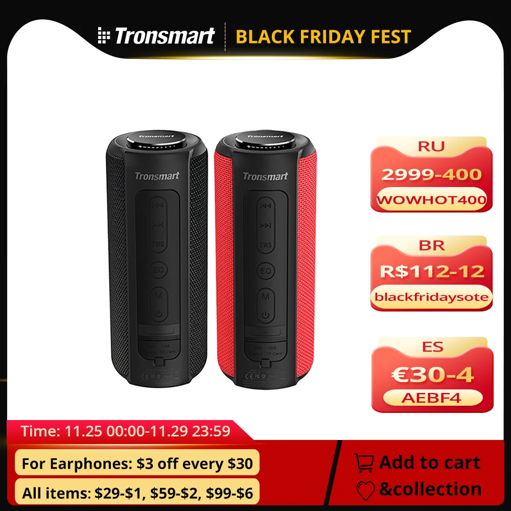 

Bluetooth колонка Tronsmart T6 Plus, 40 Вт, переносная колонка с насыщенными басами, звуковая панель с водонепроницаемостью IPX6, внешний аккумулятор, функ...