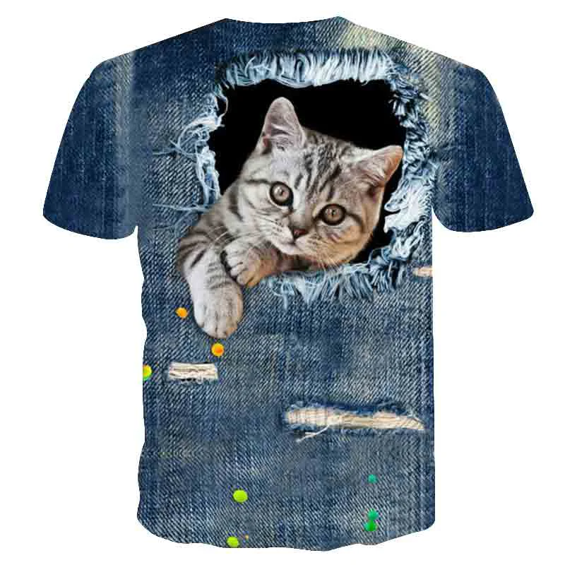 

2021 new cute cat printed cat t-shirt Harajuku funny Gender Round neck Short Sleeve Casual Cartoon Style creative Streetwear