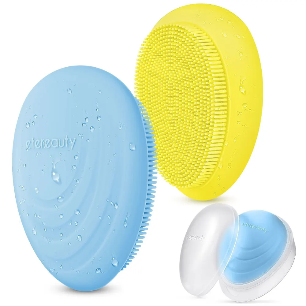 

ETEREAUTY 2pcs Silicone Facial Cleansing Brush Massaging Brush Face Cleansing Massager with Storage Case (Yellow and Blue)