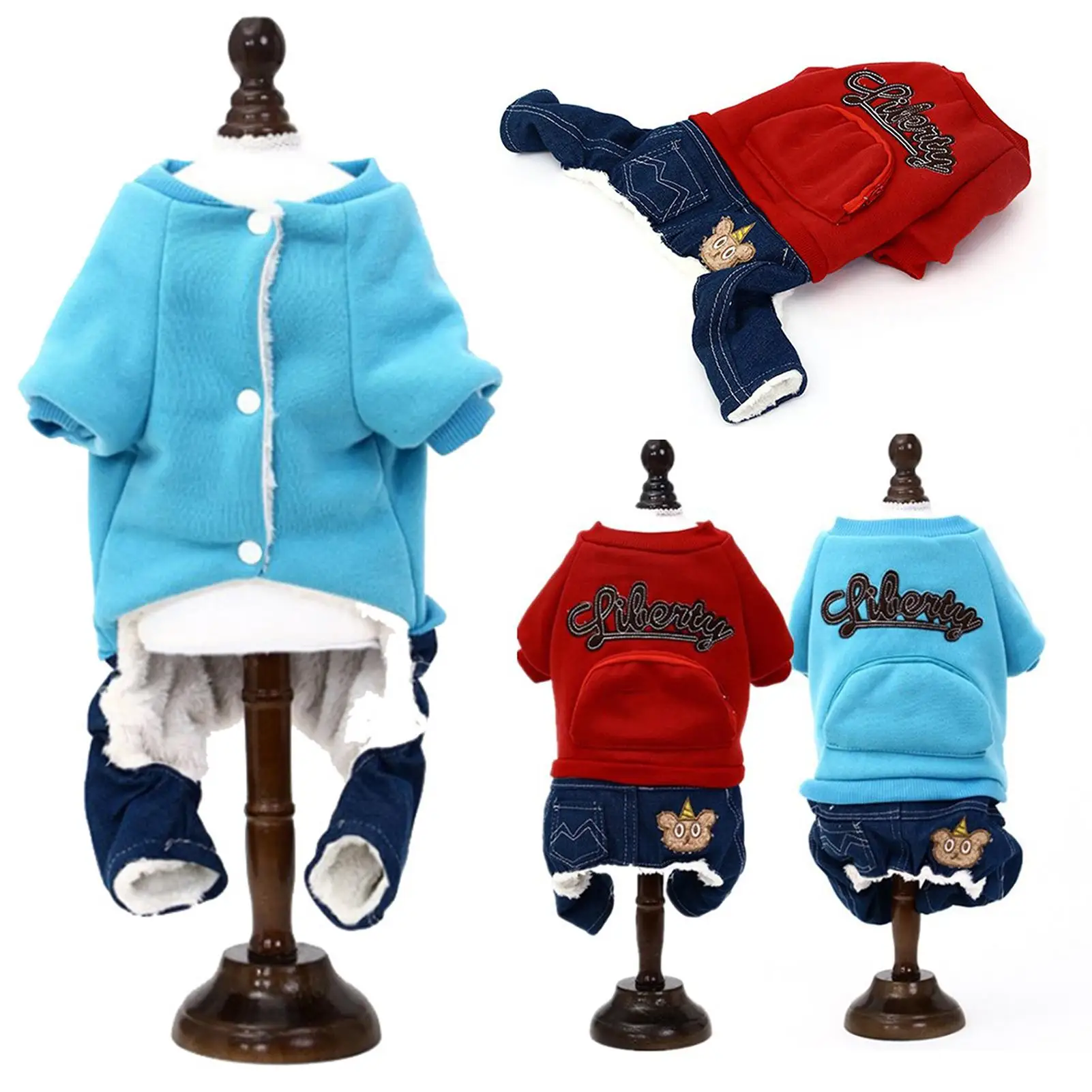 

Dog Coat Jacket Four Leg Jumpsuit Pants Winter Fashion Pet Four-legged Cotton Coat Denim Stitching Letter Embroidery Dog Clothes