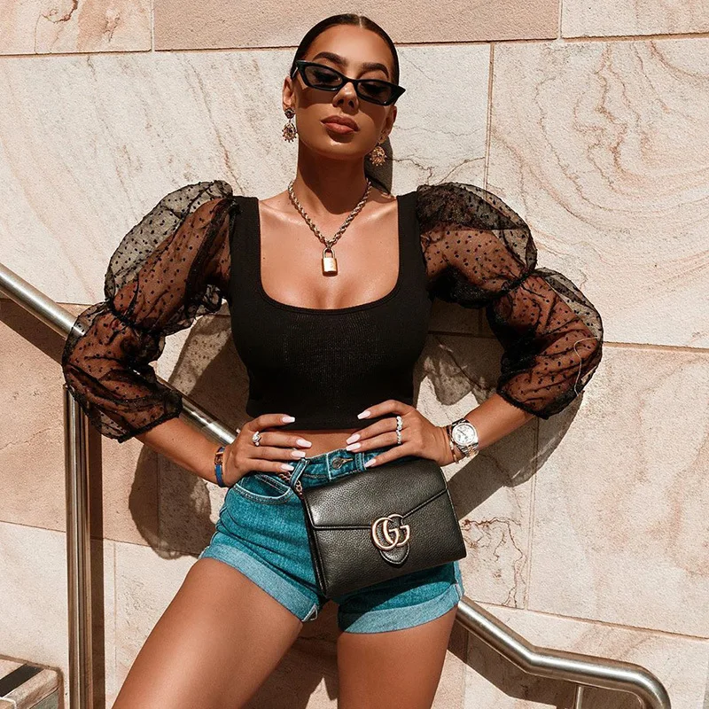 Artsu Pot Dot прозрачная блузка с длинными рукавами пузырьками Милая женская