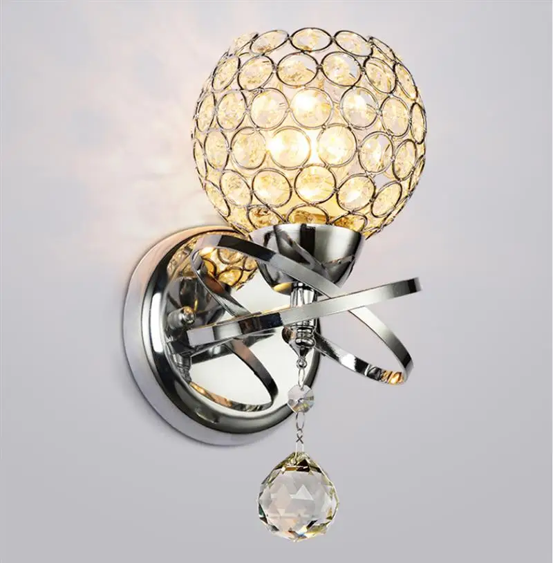 

E14 Wall Sconce Crystal Wall Light Simple And Creative Bedroom Bedside Wall Lamp Crystal Lights Gold/Sliver For Home Ligting