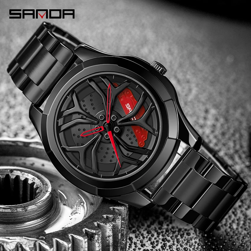 

Часы SANDA Мужские кварцевые с вращающимся циферблатом, креативные модные спортивные водонепроницаемые со стальным ремешком и сетчатым брас...