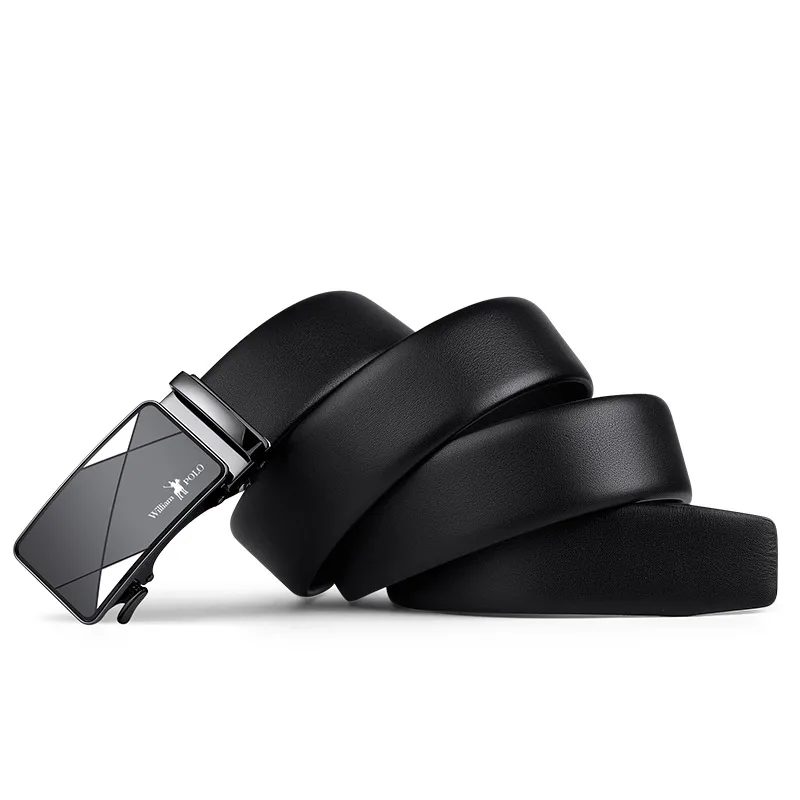 WilliamPolo Belt men's automatic buckle leather belt men's fashion geometric youth pure leather belt