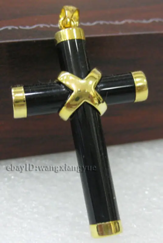 

Natural Rich Black jade Agate Gemstone Cross Pendant Necklace AAA Grade