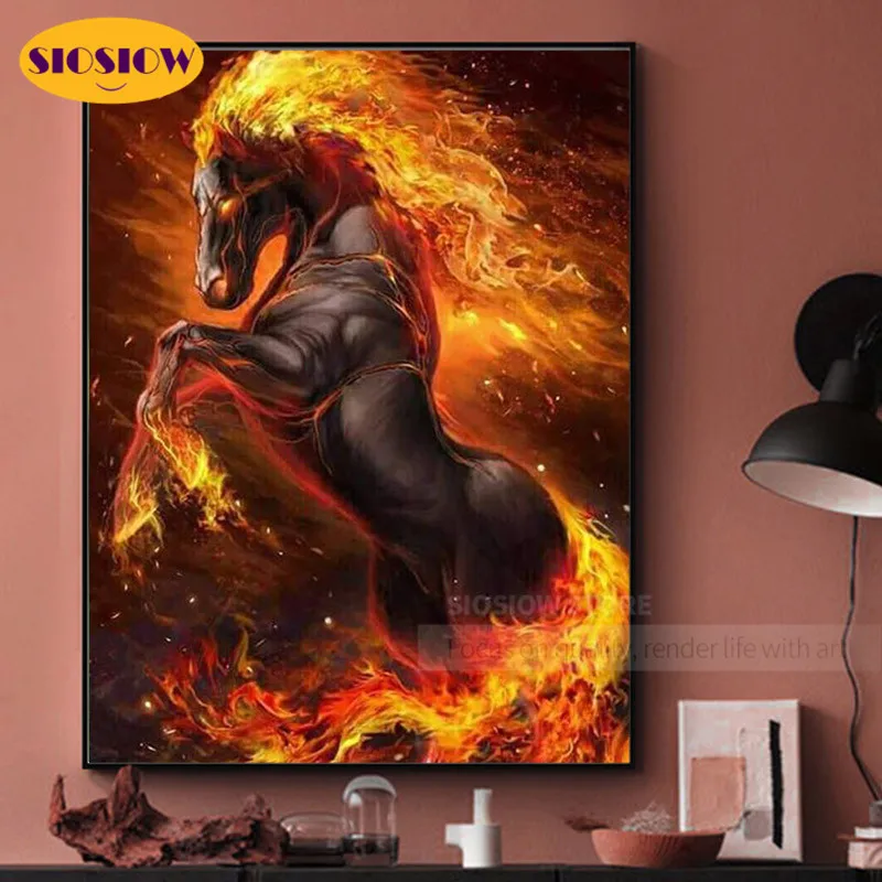 5d Diy Diamond Painting Cross Stitch Fire Horse Black Crystal Full Square Drill Mosaic Embroidery Decor Home Living Room | Дом и сад