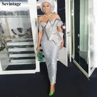 Женское вечернее платье-Русалка Sevintage, серебристое кружевное платье с короткими рукавами, открытыми плечами, из Дубая, платье для выпускного с аппликациями