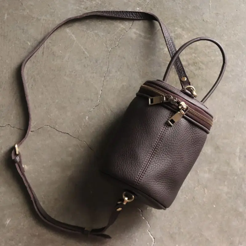 

WOONAM Women Fashion Handbag Top Grain Genuine Calf Leather Mini Barrel Crossbody Shoulder Bag WB1176