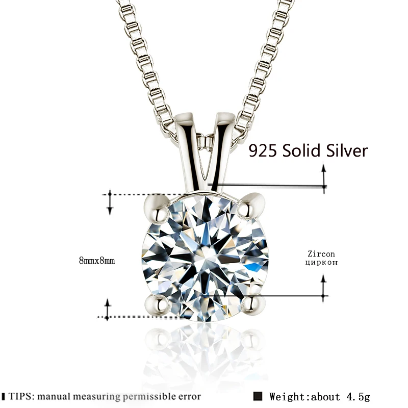 

2ct Lab Diamond Solitaire Pendant Necklace 925 Sterling Silver Choker Statement Necklace Women Silver 925 Jewelry With Box Chain