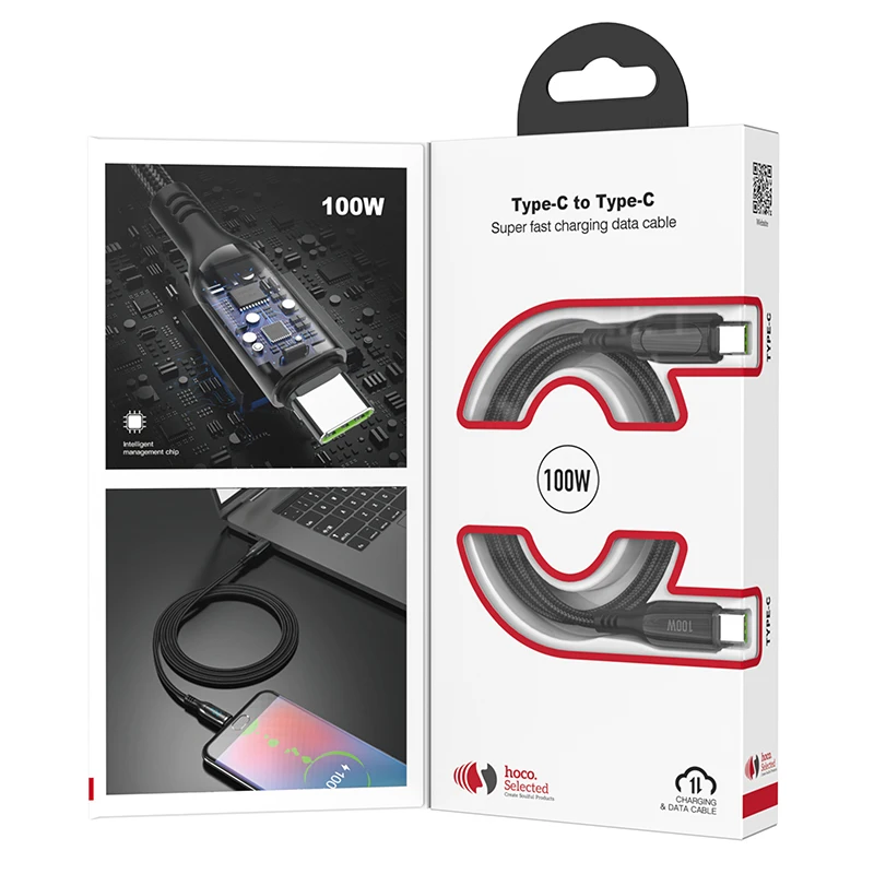 hoco 100w usb c to type c cable 5a pd fast charging led digital display for macbook ipad quick charge for samsung s20 xiaomi 10 free global shipping