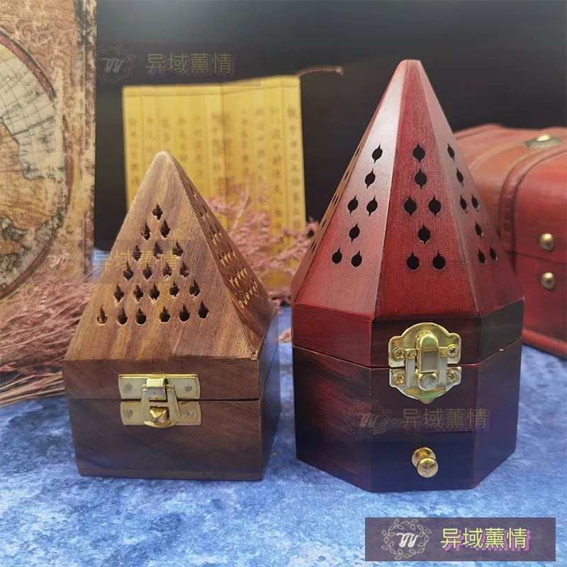 

Wooden incense burner retro tower incense box incense cone box incense tray incense pyramid hollow incense box burner