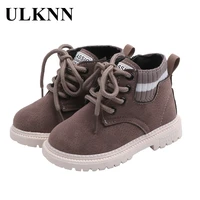 ulknn 2021 latest new flats fashion gray children matte leather flat boots with round toe soft rubber sole and zipperlaceup