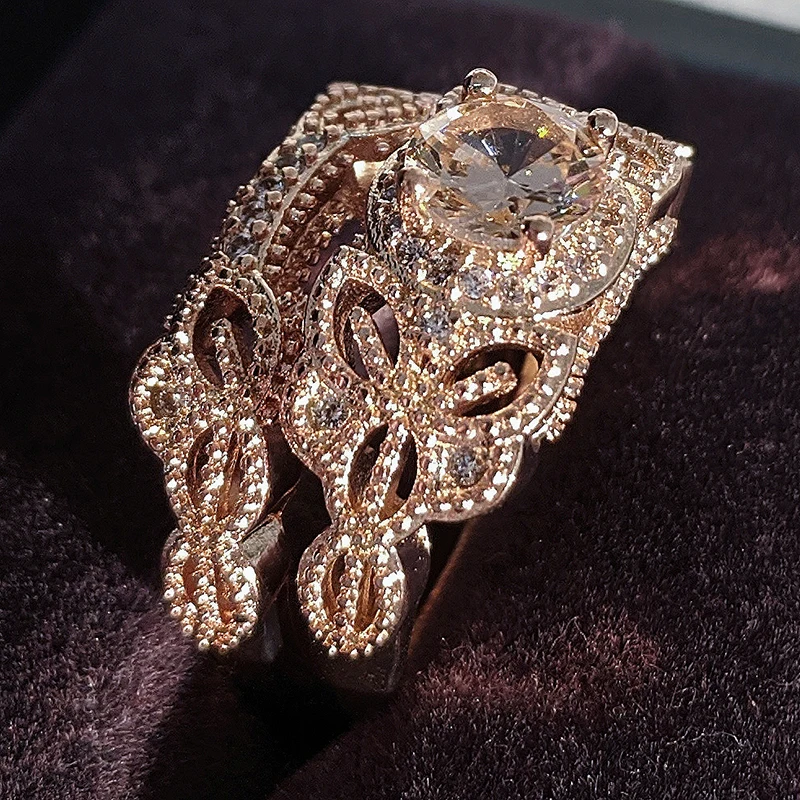 Новинка 2021 роскошный комплект свадебных колец цвета розового золота с ореолом