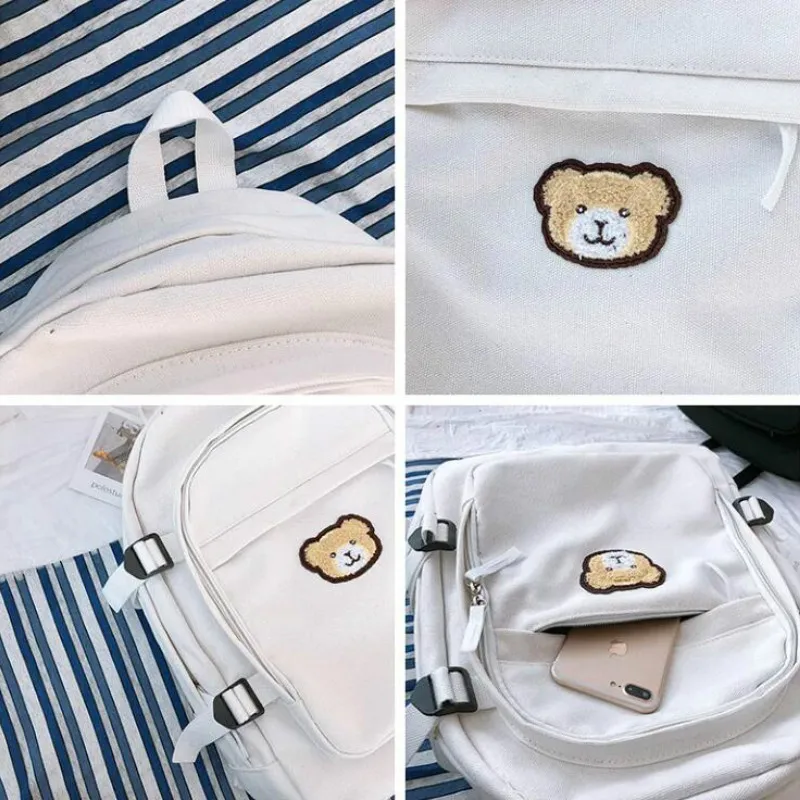 

Backpacks Women Canvas Embroidery Cartoon Simple Retro Lovely Girls School Chic Casual Trendy Versatile Outdoor Travel Mochilas