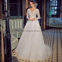 adln v neck bohemian lace wedding dresses backless long sleeves bridal gown custom made a line tulle boho bride dress