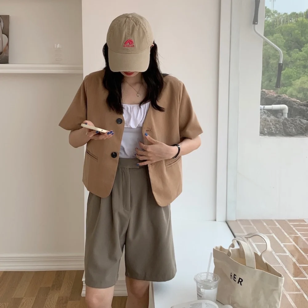 Женский короткий Блейзер однобортный пиджак с V-образным вырезом верхняя одежда