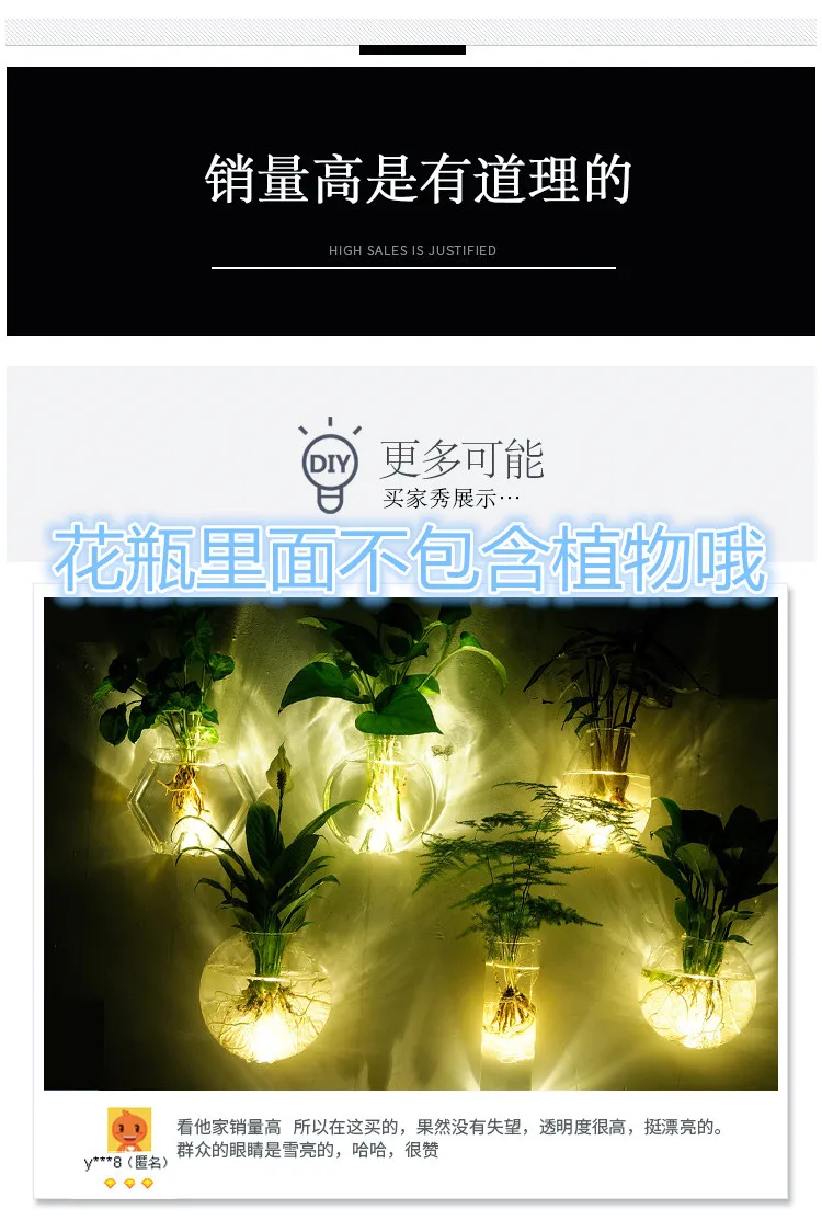 1 шт. креативные настенные стеклянные вазы со светильник кой террариум