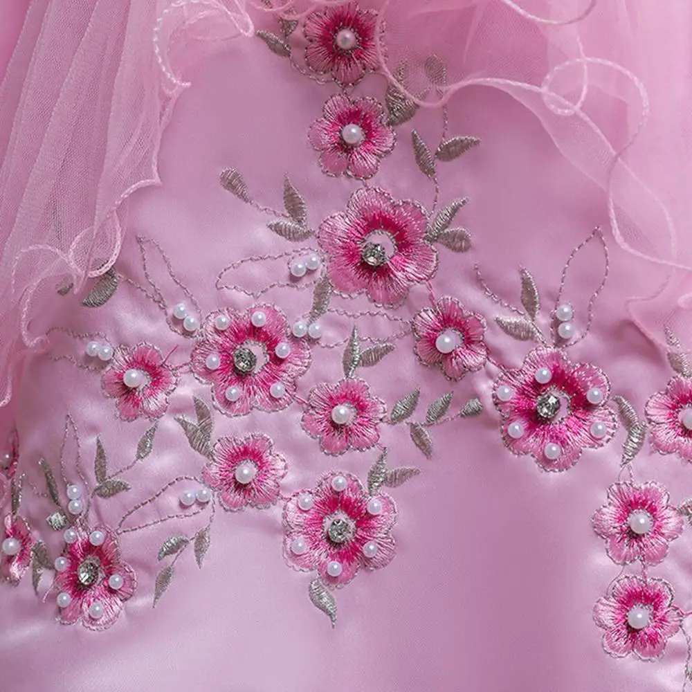 

kids dresses for girls new o neck embroidered princess dress girl cute sleeveless wedding dresses with beads belt Kids costume