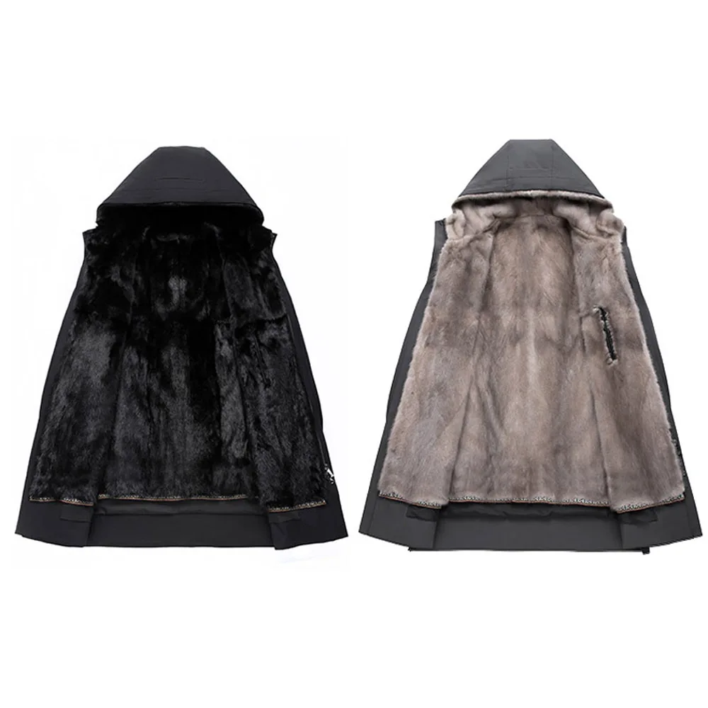 Роскошные парки из меха норки Мужская зимняя теплая одежда с капюшоном