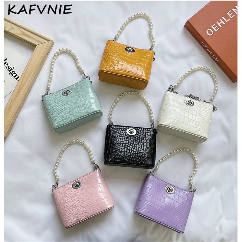 

Luxury children's Pearl handbag summer mini girl shoulder bag PU Crocodile pattern party bag women's shoulder Waist kid wallet