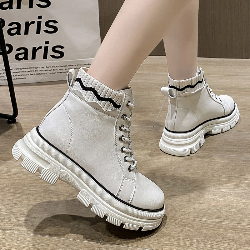 

Женские ботинки на платформе, черные или белые ботильоны на массивной подошве, армейские ботинки в стиле панк из искусственной кожи, 2021