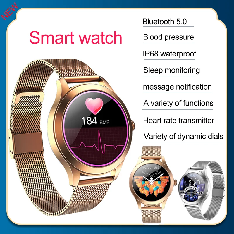 

Женские Смарт-часы с круглым экраном, пульсометром и тонометром