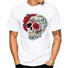 Дизайнерская мужская футболка с круглым вырезом, 100% хлопок, Мексиканские топы, хипстерские футболки с принтом цветов, черепов, крутые футболки