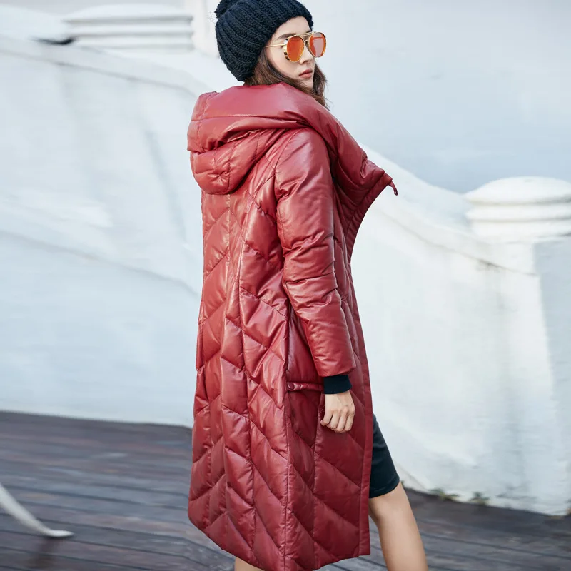 

Leather Jacket Women Sheepskin Genuine Leather Jacket for Women Clothes Slim Hooded Duck Down Winter Coat Women AKF 125A YY885