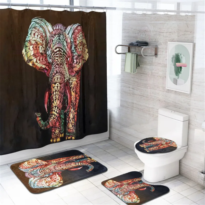 Рождественская красочная Водонепроницаемая занавеска со слоном из полиэстера