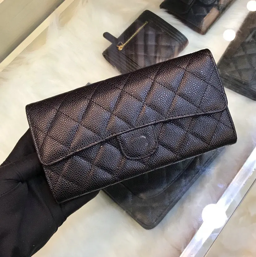 

Luxury CH Famous Brand Mirror Quality Leather Women Long Wallet Lambskin Office Card Holder Caviar Zipper Wallet for Women