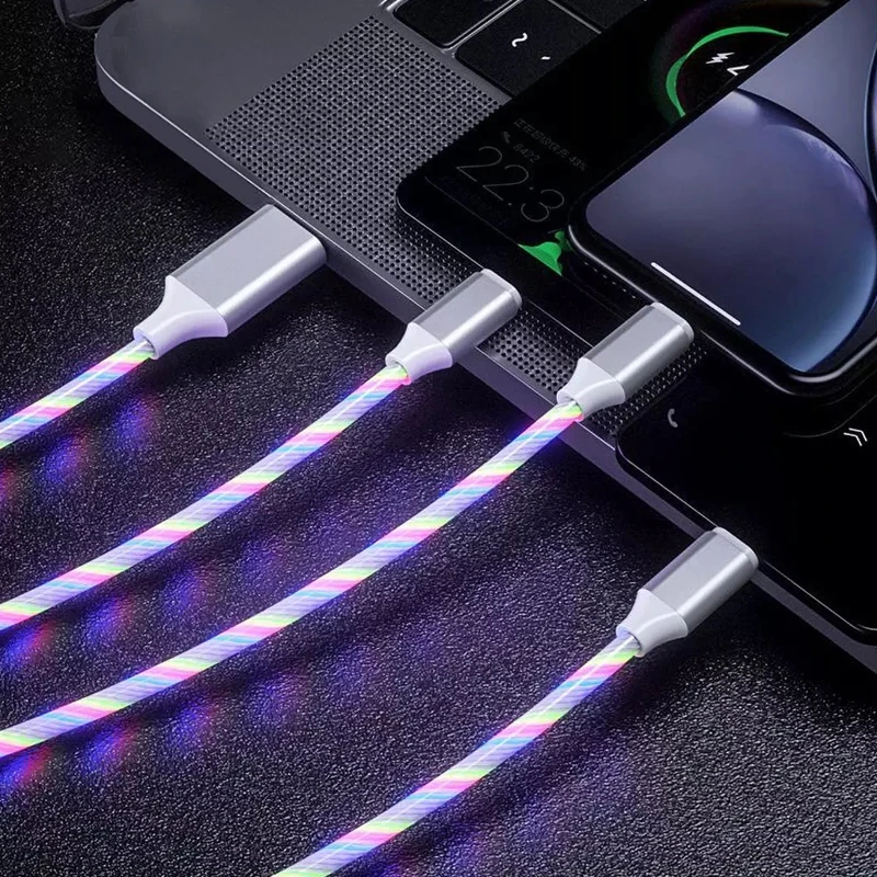 Type c micro usb кабель для зарядки huawei mate 20 p30 samsung s10 стример 3 в 1 светодиодный светильник шнур быстрой зарядки для xiaomi oppo