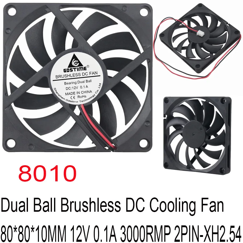 1 шт. Gdstime DC 12 В 2PIN 80 мм 80x80x10 двойной шар PC бесщеточный осевой охлаждающий