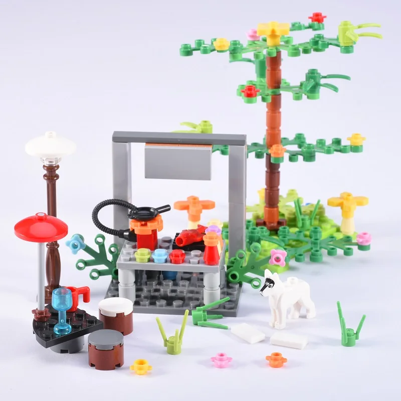 

MOC Grilled fish stall,Simulation City Street View Shop,pet,BBQ Small particles Building Blocks Children's Toys DIY Kids Gift