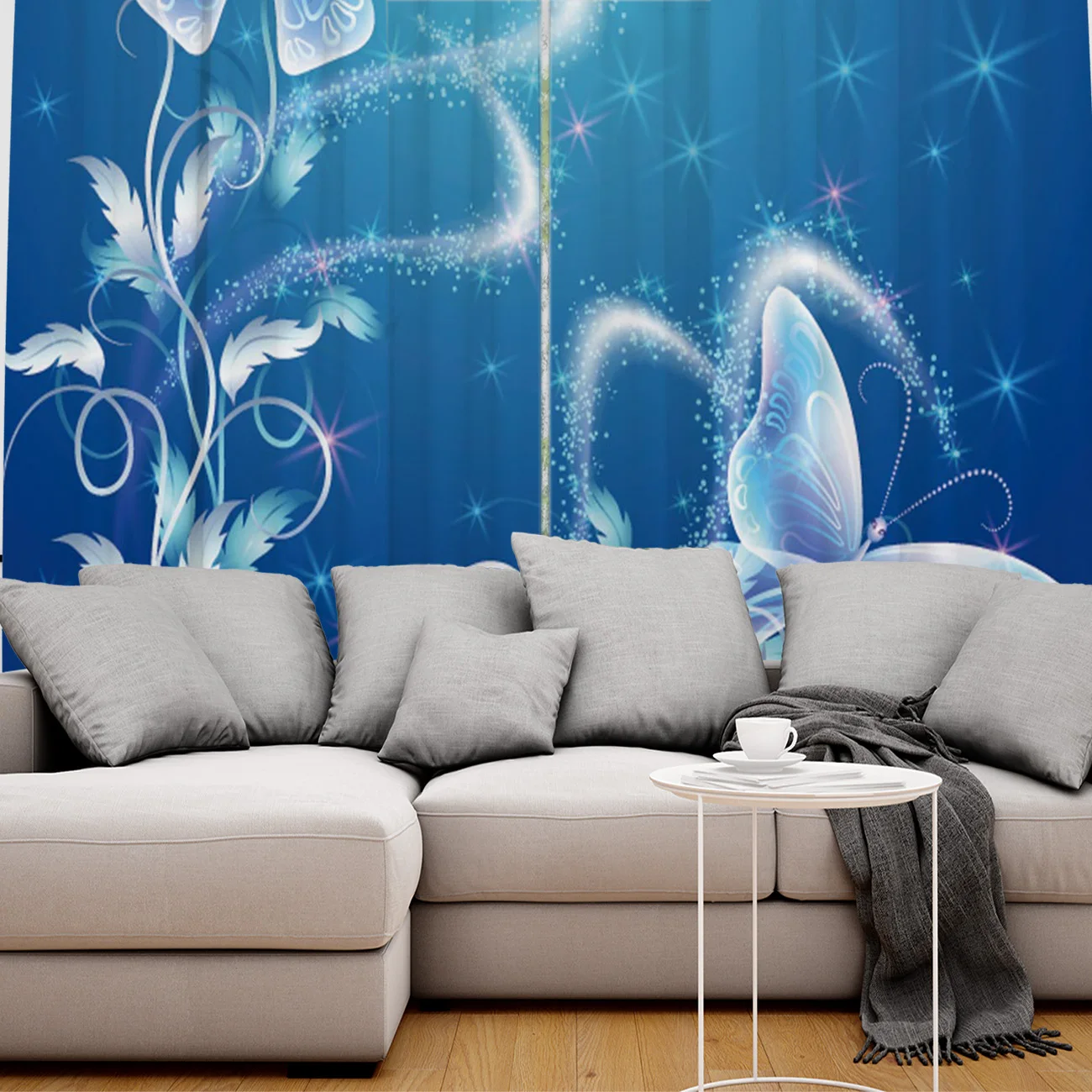 Обувь с украшениями в виде цветков и бабочек голубого фиолетового довольно