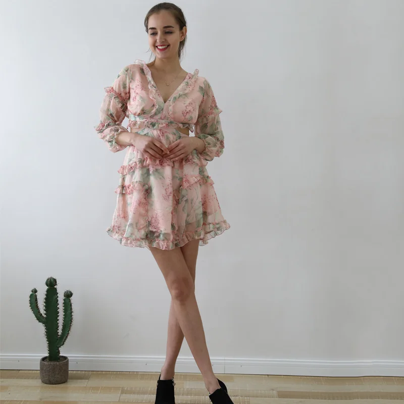 

Летняя женская одежда в стиле ретро, Пляжная Женская одежда мини, с открытой спиной, сексуальная вечерние, с длинным рукавом, с высокой талие...