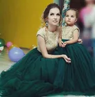 Зеленые пышные тюлевые кружевные платья с цветочным рисунком для девочек, бальные платья с круглым вырезом для маленьких девочек, длинное детское платье для дня рождения с открытой спиной