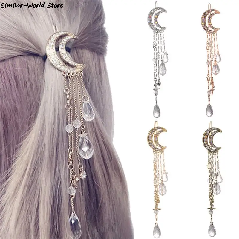 

New Moon Crystal Tassels Hair Clip Charming Long Elegant Hair Accessories Gold/Rose Gold//Bronze Color