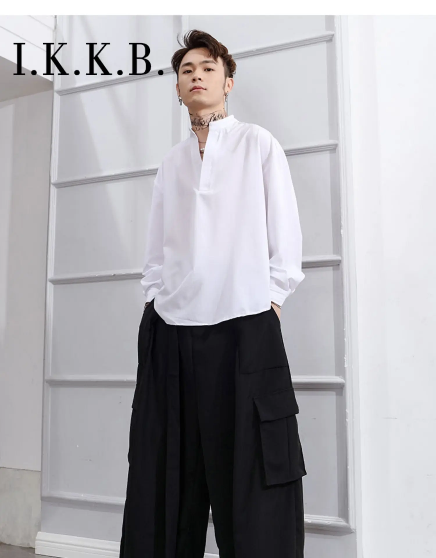 Dark black men's overalls design sense minority pants skirt floor loose Japanese retro wide leg pants cargos for men