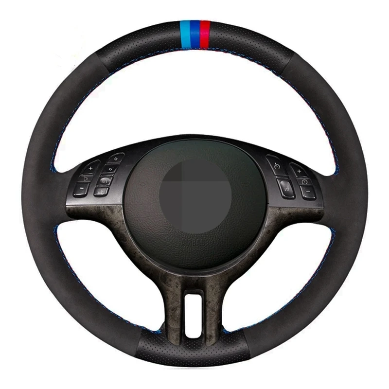 

Steering Wheel Cover Black Genuine Leather Suede For BMW 3 Series E46 2000-2006 5 Series E39 2000-2003 E53 X5 Z3 E36 2000-2002