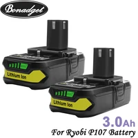 bonadget 18v 3000mah p107 battery replacement for ryobi p104 p105 p102 p103 p107 li ion battery chargeable power tools battery