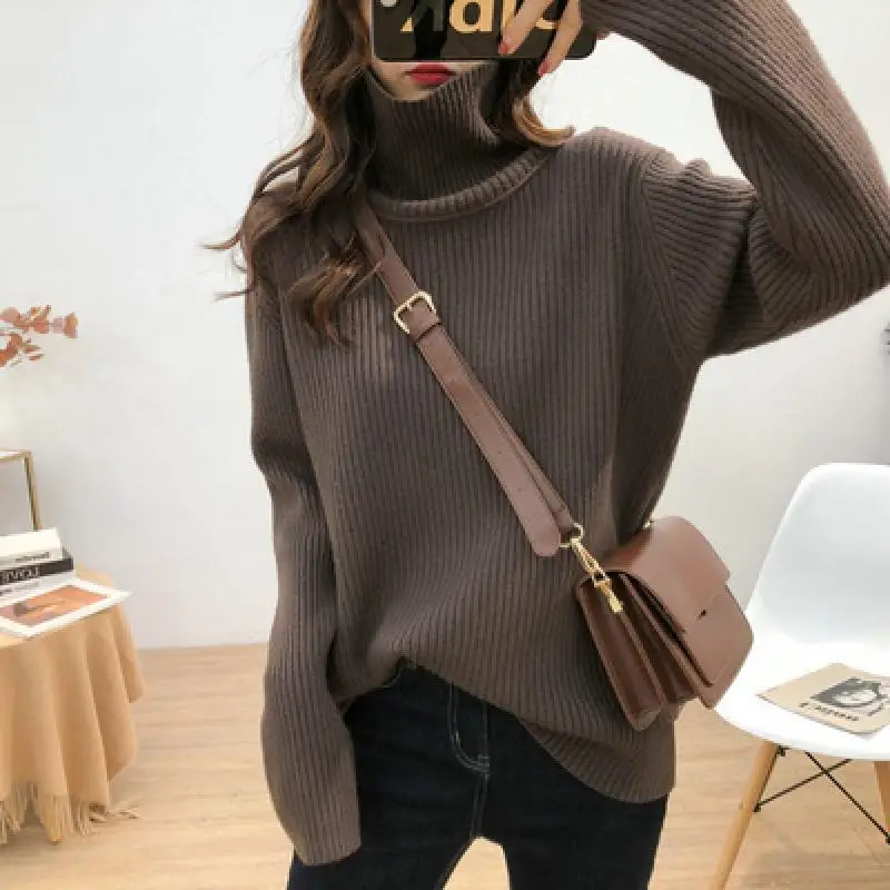 

Autumn Winter Turtleneck Sweater Women Knitted Ribbed Pullover Sweater Long Sleeve Slim Jumper Pull Femme Stretchable