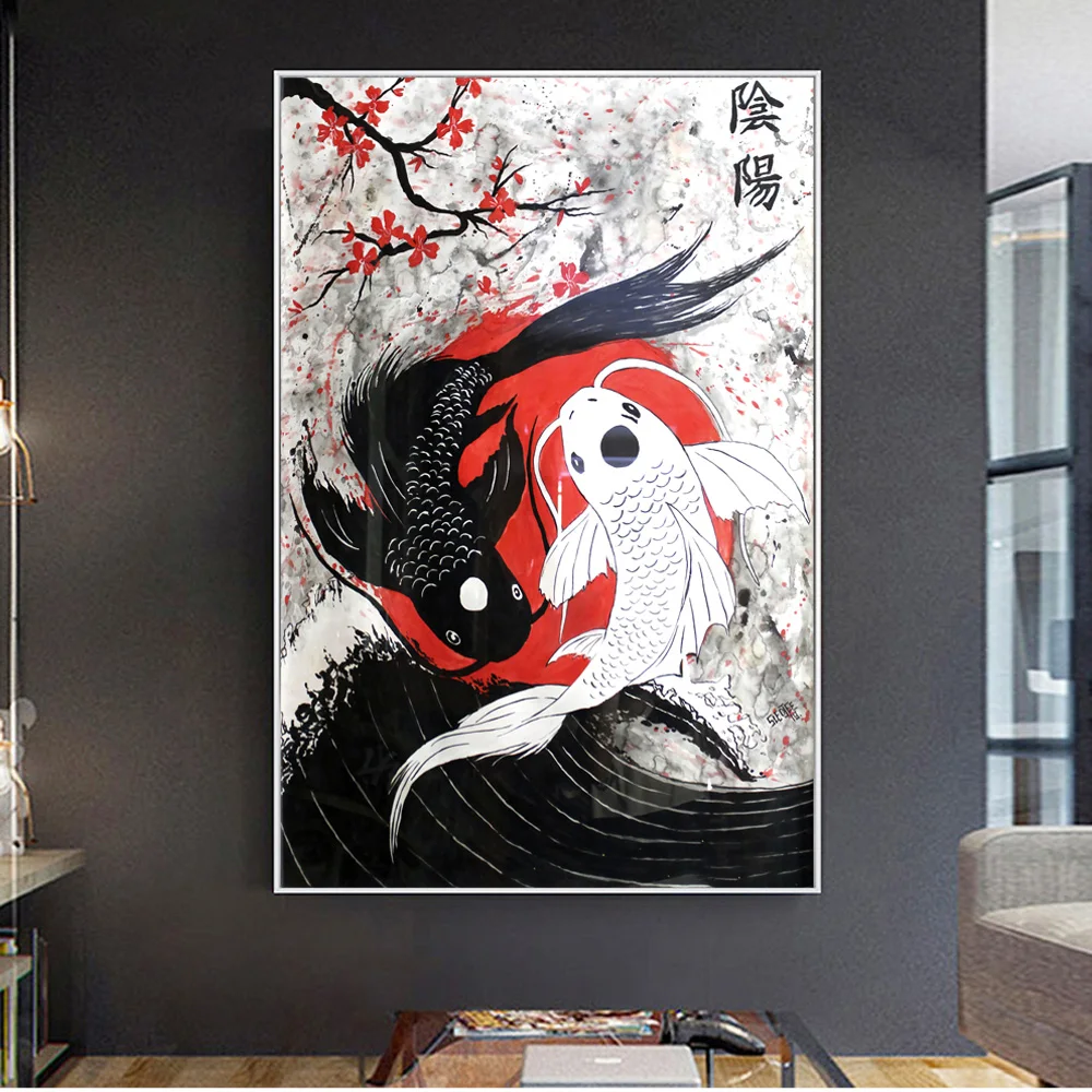 

Japanese Geisha And Yin-Yang Fish Oil Painting On Canvas Wall Art Poster And Prints Samurai Picture For Living Room Decoration