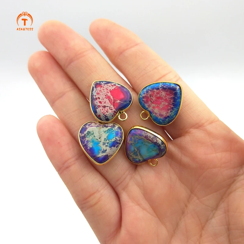 

2pcs Fashion Natural Exquisite Stone Emperor Stone Gold Heart Shape Pendants Exquisite Charm Woman Jewelry Necklace Making 20mm