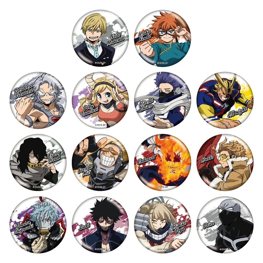 My Hero Academia Anime Boku No Badge MHA Tetsutetsu Hitoshi Shinso Eraser Head Endeavor Hawks Dabi 50mm Metal Badge Brooch Pins