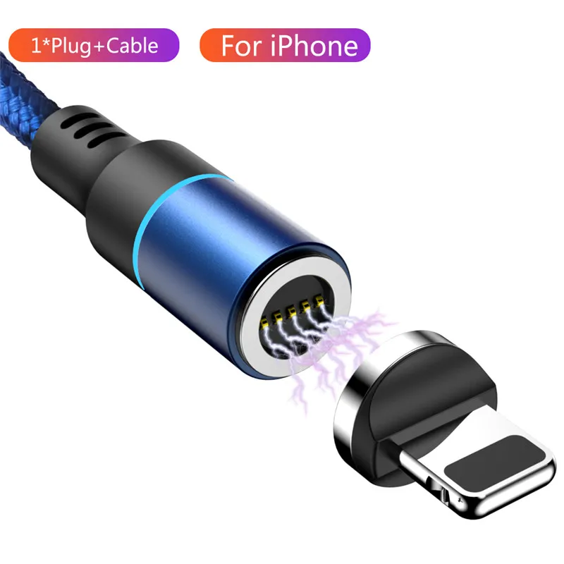 Blue iOS Cable 1 м 2 м Магнитный Micro USB кабель для iPhone X XS samsung Android Phone 3A Быстрая зарядка usb type C кабель магнитное зарядное устройство провод шнур - Цвет: Blue iOS Cable