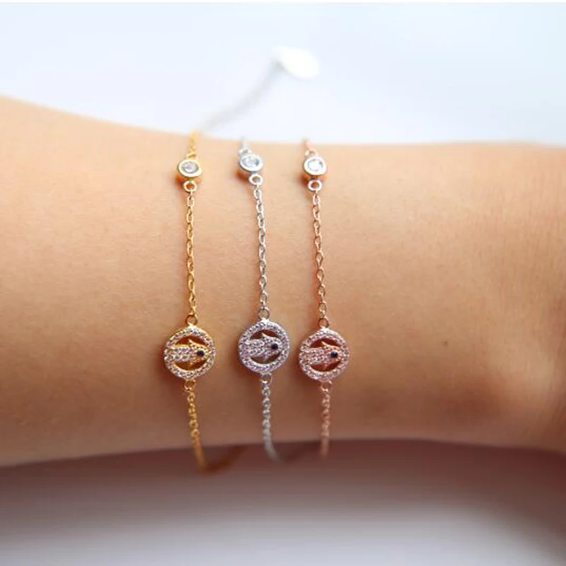 100% 925 sterling silver simple girl women cute jewelry bezel cz hamsa hand connector delicate fine chain bracelets | Украшения и