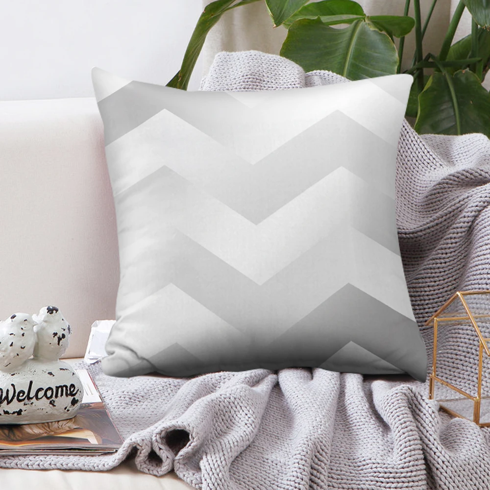 Серебристо серый полосатый геометрический наволочка из персиковой кожи Cojines